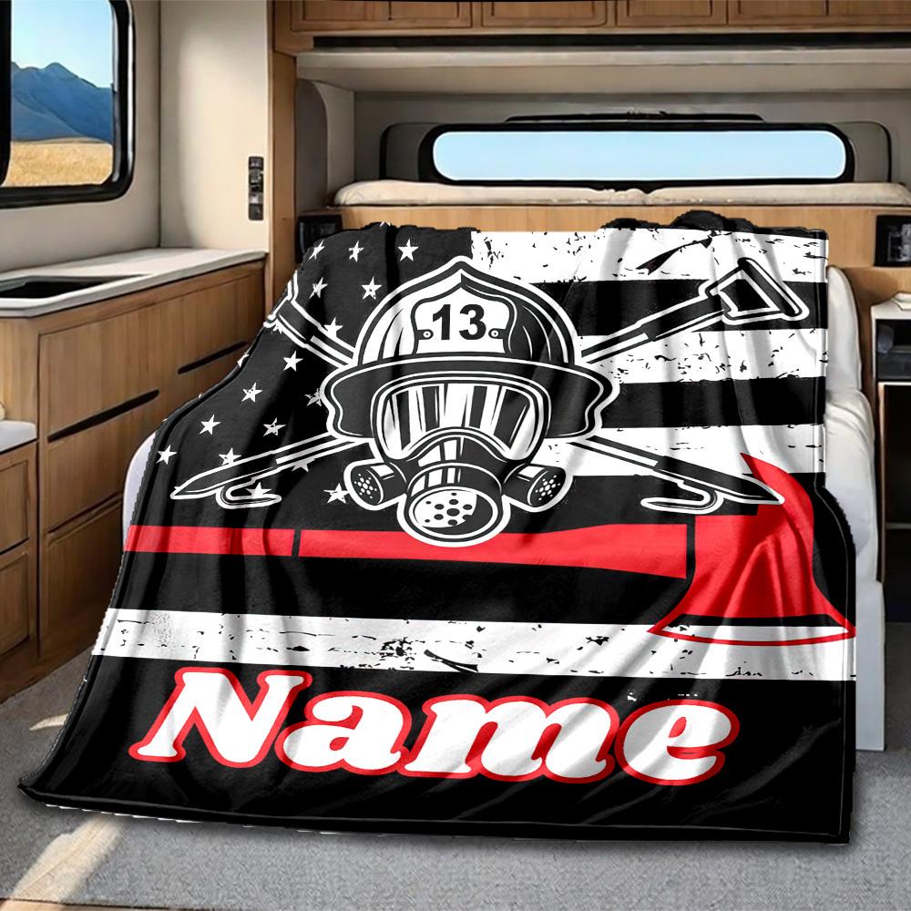 Firefighter Theme Rv Customize Your Name Blanket Comfortable Soft Lightweight Allseason Multipurpose Blanket For Travel Camping Picnics Sofas Rvs Beds
