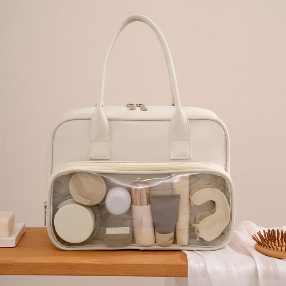 Large Capacity Makeup Bag Solid Color Toiletry Bag Portable Handheld Cosmetic Case Girls