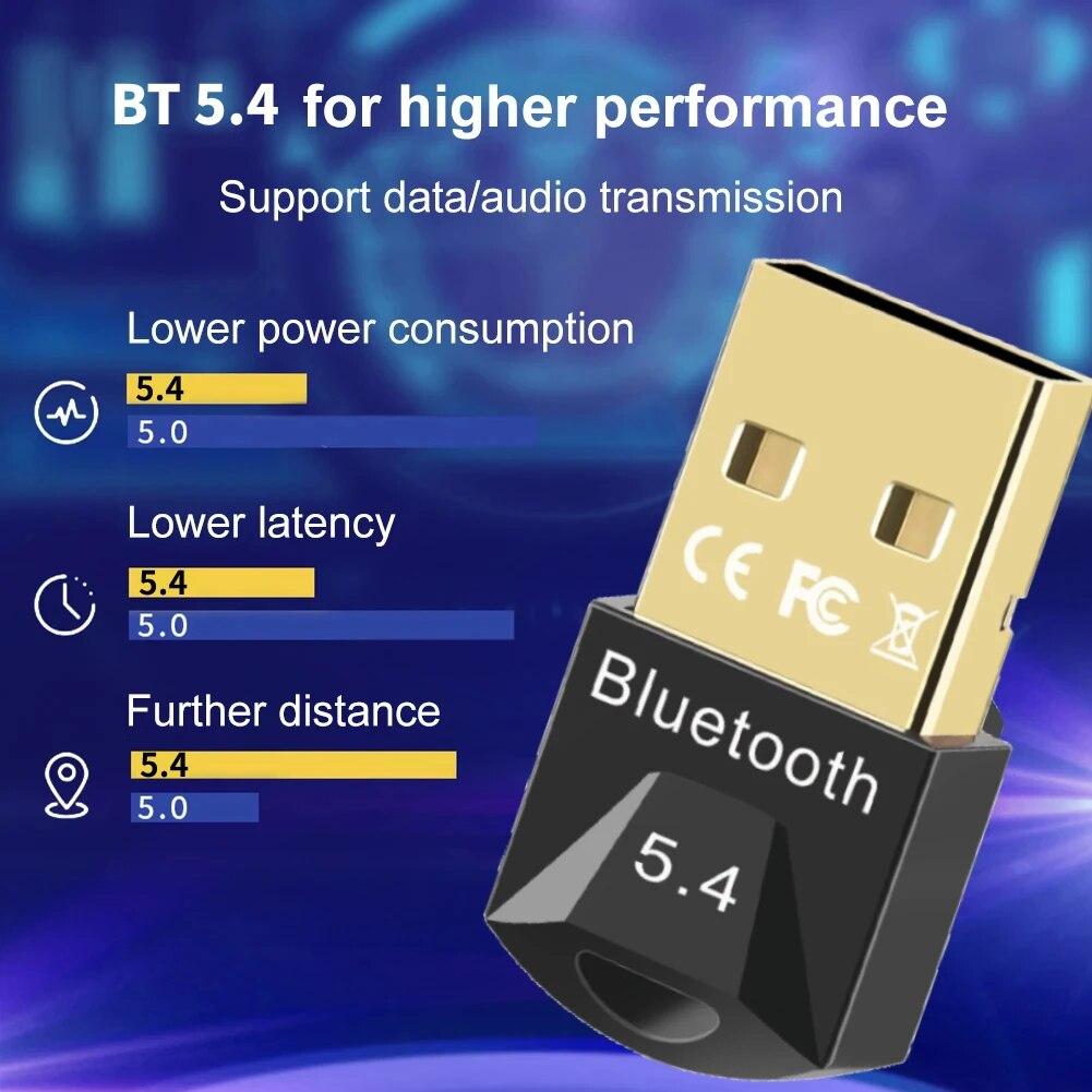USB Bluetooth 5.4 адаптер Dongle беспроводной приемник передатчик для компьютера ПК динамик мышь клавиатура