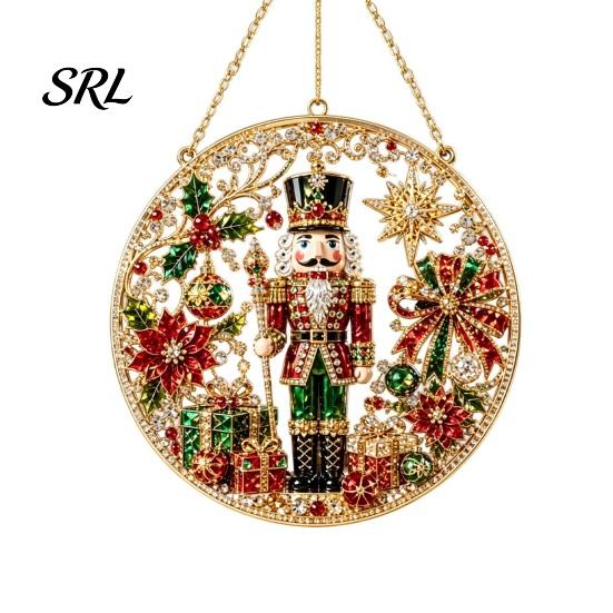 Christmas Tree Hanging Accessories Rhinestone Painting Suncatcher Kit, Round DIY Decor Indoor Outdoor Festive for Home, Craft Pendant Holiday