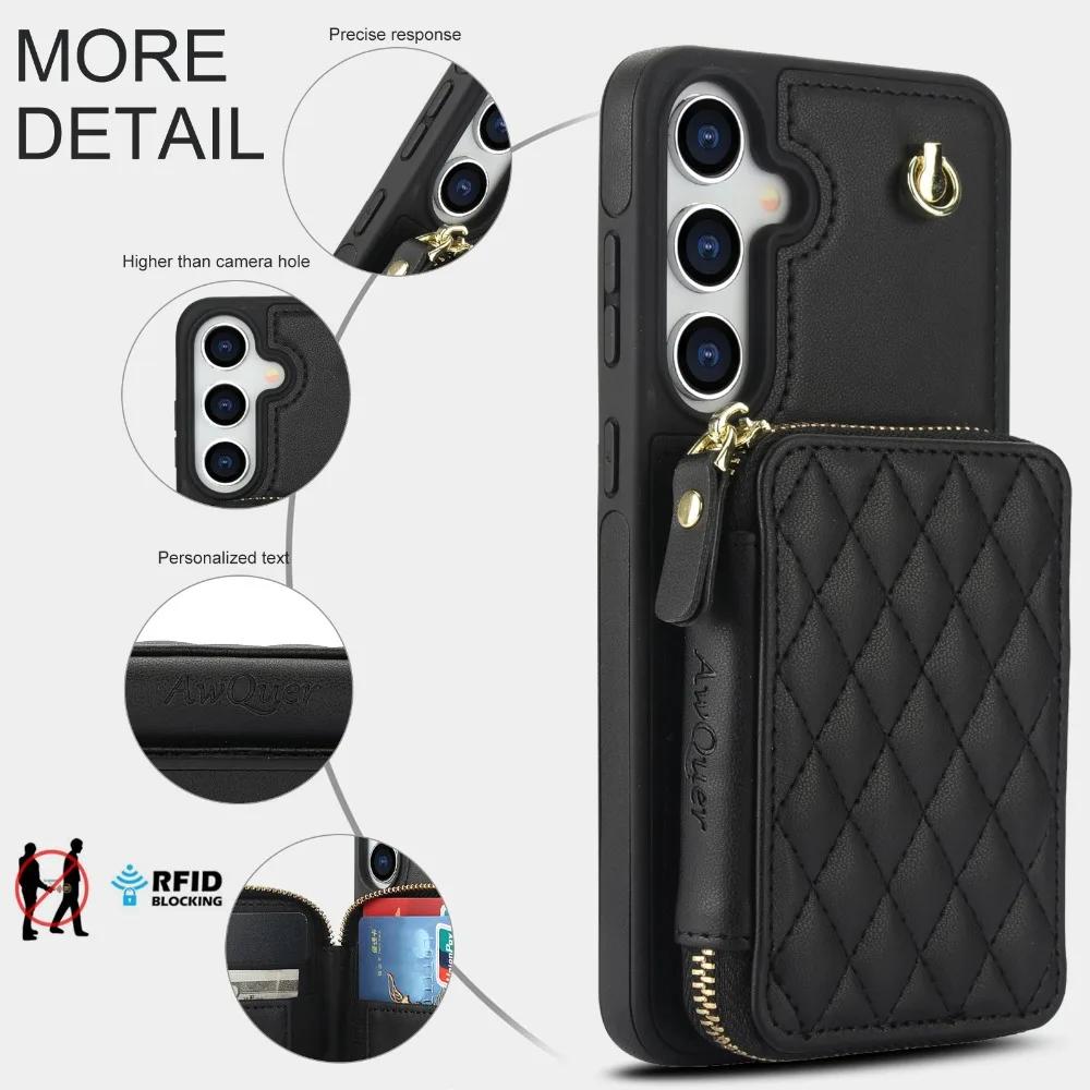 Чехол-кошелек с ремешком на запястье для Samsung Galaxy S25 Ultra S24 FE S23 S22 Plus A14 A54 A15 A35 A55 с чехлом-кошельком и держателем для карт