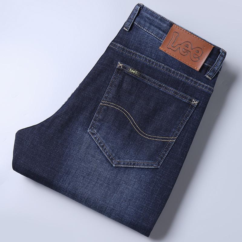 Мужские толстые эластичные прямые джинсы Lee на осень/зиму — повседневный облегающий крой для среднего возраста в деловом стиле
