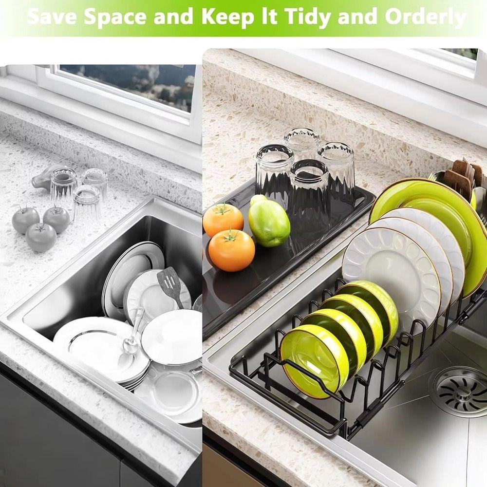Large Capacity Expandable Dish Drying Rack Draining Sink Drain Rack Pot Lid Storage Rack for Home