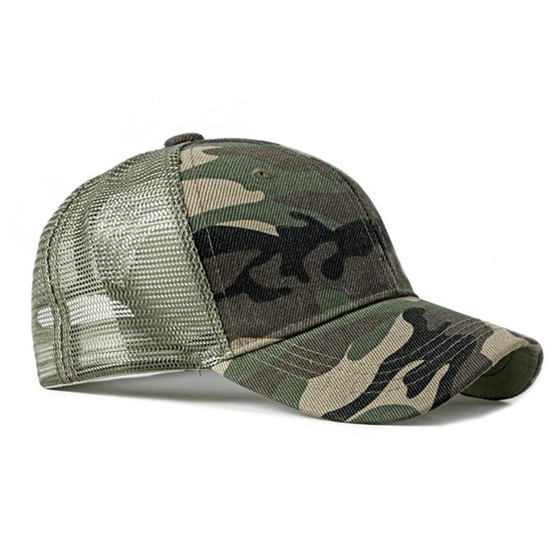 Unisex Camo Trucker Hat Summer Breathable Mesh Baseball Cap Outdoor Tactical Military Style Sun Shade Peaked Hat Casual Snapback