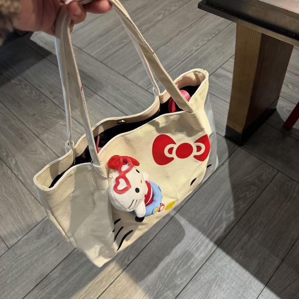 Canvas Tote Bag for Women Large Capacity Shoulder Bag Portable Commuter Cartoon Print Canvas Handbag