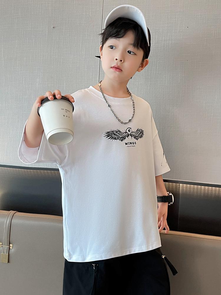 Children's clothing, boys' short sleeved T-shirt, summer clothing, 2026 new item, mid size children's summer half sleeved boys' top