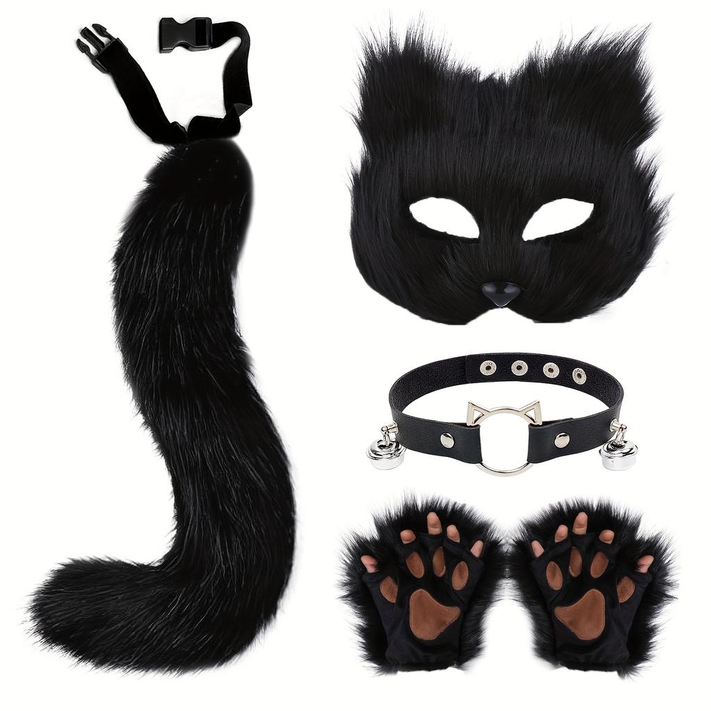 5pcs Hot Sale Fluffy Fur Fox Tail Cat Paws Gloves Wolf Mask Set Halloween Cosplay Costume Accessories Theme Party Dress Up Props