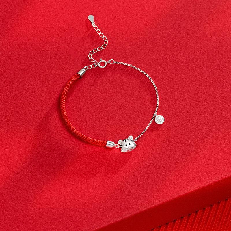 Banyan Tree S925 Silver Tiger Red String Bracelet - 2022 Zodiac Niche Design