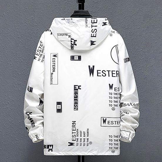 Men Sun Protection Coat Hooded Long Sleeve Pockets Zipper Placket Sun Protection Jacket Letter Print Quick Drying Fishing Outwear