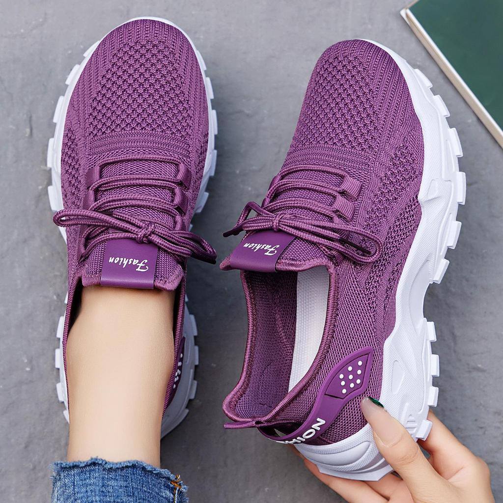 Plus Size Women's Breathable Height-Increasing Lace-Up Sneakers - Lightweight Low-Cut Soft Sole (Size 43)