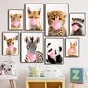 Baby Zebra Rabbit Deer Zebra Raccoon with Pink Gum Poster Baby Animals Nursery Wall Art Canvas Painting Print Wall Decor Mural