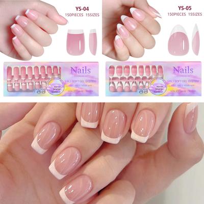 Мягкие гелевые типсы для ногтей French Tip Press On Nails 14 размеров 3 в 1 X Coat Tips с предварительно нанесенным праймером и базовым покрытием
