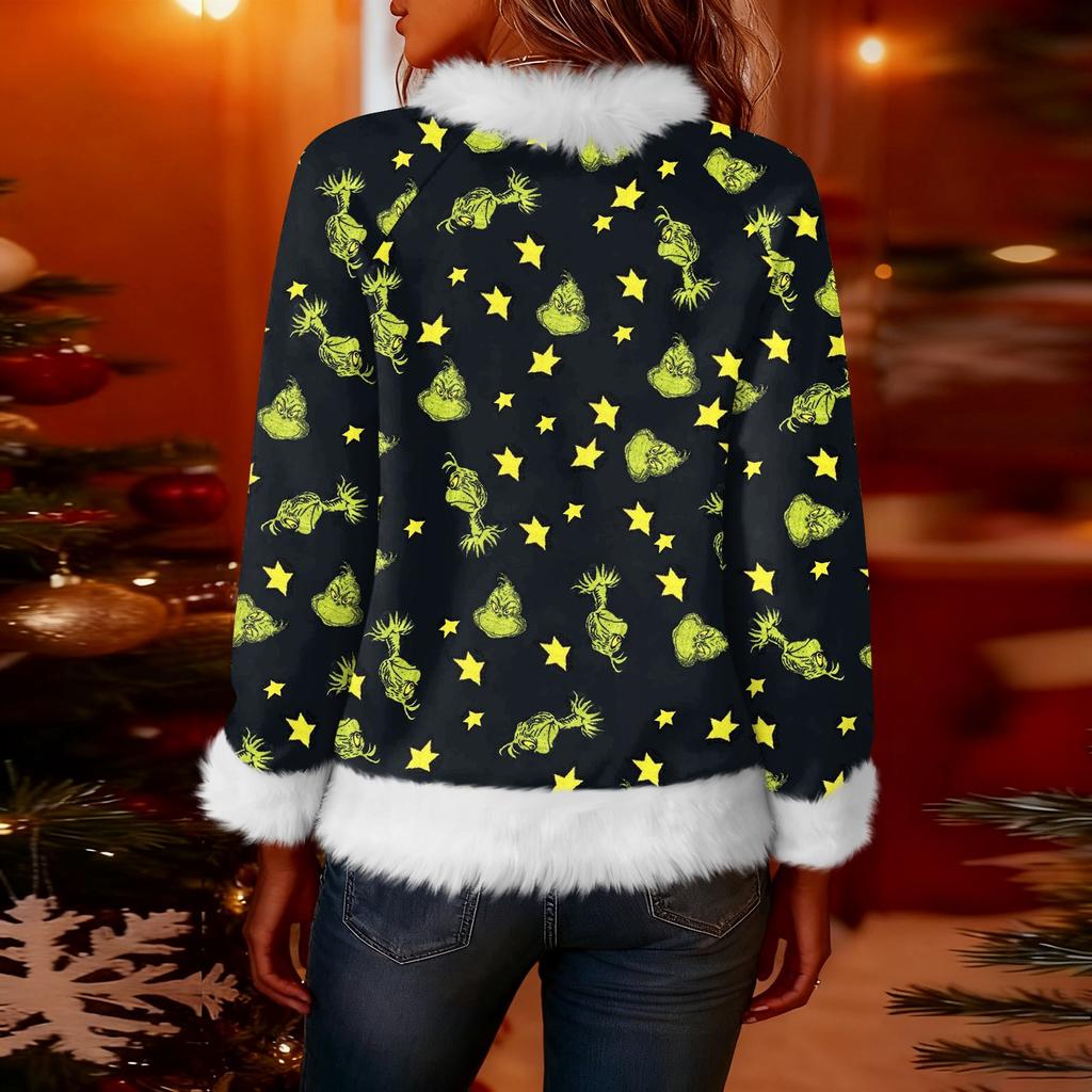 Женская модная рождественская футболка с принтом, круглым вырезом и длинными рукавами, повседневный пуловер