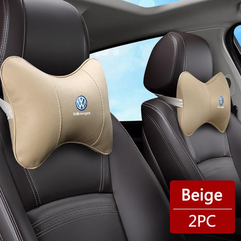 2026 Hot For VW VOLKSWAGEN Leather Car Seat Headrest Memory Foam Comfort Neck Pillow Auto Interiors For Volkswagen VW Tiguan Jet