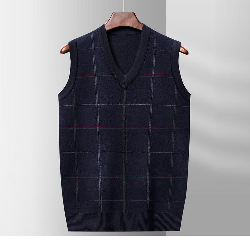 Men's Sweater Vest Sleeveless Knitted Vest Autumn and Winter New Casual Fashion Jacquard V-neck Pullover Knitted Sweater
