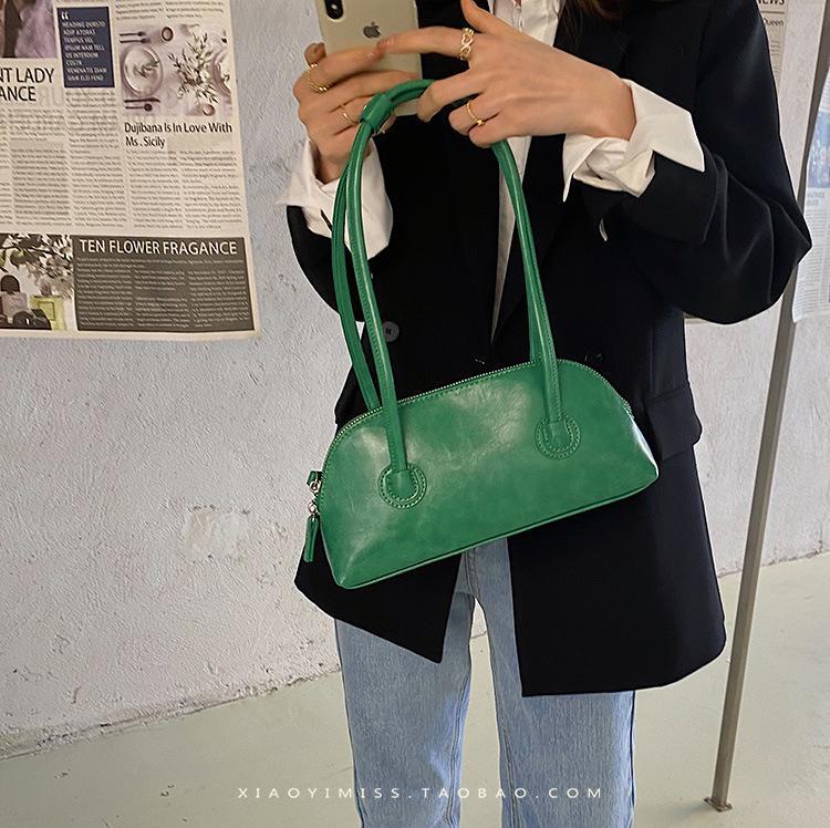 Женская ретро сумка-багет из вощеной кожи - Нишевая, универсальная сумка на плечо конфетного цвета