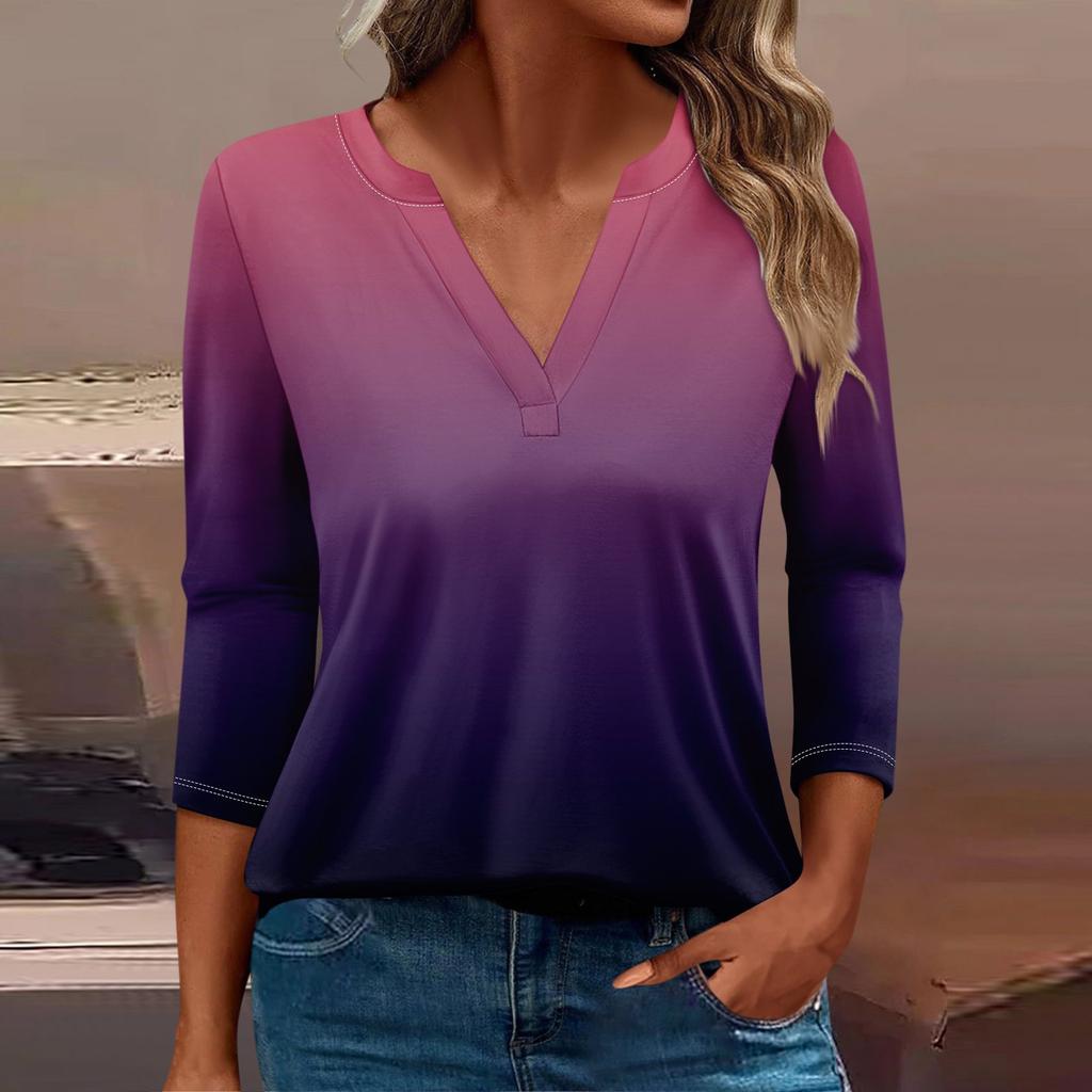 Женская футболка Футболка с принтом Рукав 3/4 Повседневные Выходные Мода Базовый V-образный вырез Обычный топ