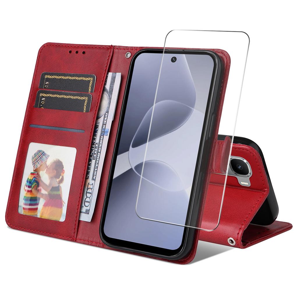 Для Infinix Hot 60i 4G/Infinix Hot 60 5G Кожаный чехол-кошелек из полиуретана Обложка-подставка для телефона с закаленным стеклом