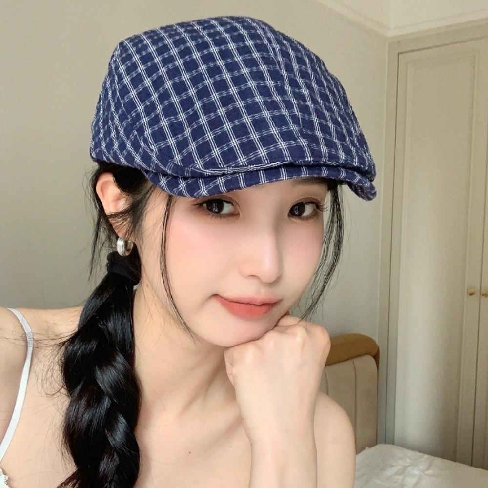 Y2k Plaid Berets Forward Cap Painter Hat New Newsboy Caps  Ladies