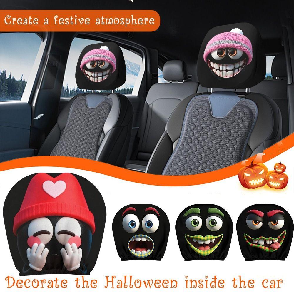 2PCS Exaggerated Car Headrest Covers Car Seat Headcover Halloween Christmas Holiday