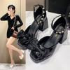 Модный темперамент, пряжка на одно слово, туфли на высоком каблуке, женские весенне-летние новые сандалии на толстом каблуке в сказочном стиле с бантом