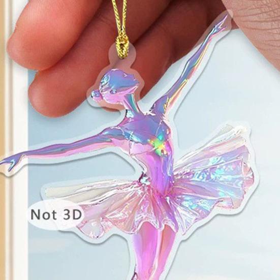 Sparkling Ballerina Christmas Ornament 2D Acrylic Hanging Decor for Tree Car Mirror Home Display Festive Dance Figure