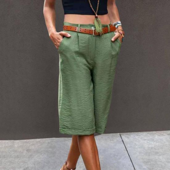 Прямые женские шорты со средней посадкой и карманами, однотонные шорты до колена