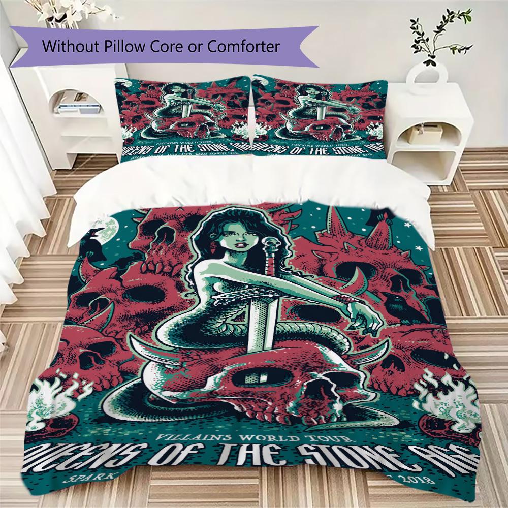 Queens of the Stone Age Pattern Bedding,Quilt Set Quilt Cover Pillowcase Home Birthday Gift (1*duvet cover+2*pillowcase,without core)SSJT0917478