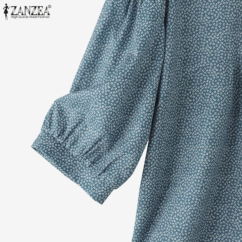 ZANZEA Женская повседневная свободная блузка с круглым вырезом и рукавами 3/4 с цветочным принтом