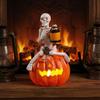 Halloween Pumpkin Skeleton Figurine, LED Light-Up Decorative Pumpkin Lantern, Spooky Holiday Decoration for Halloween Parties & Ghost Festivals