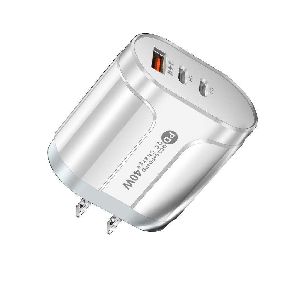 Светодиодное дорожное зарядное устройство 2,4 А USB + двойной Type-C PD для спецификаций ЕС/США