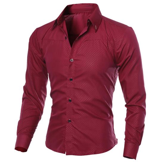 Мужская мода сплошной цвет отложной воротник с длинным рукавом Slim Fit блузка рубашка топ