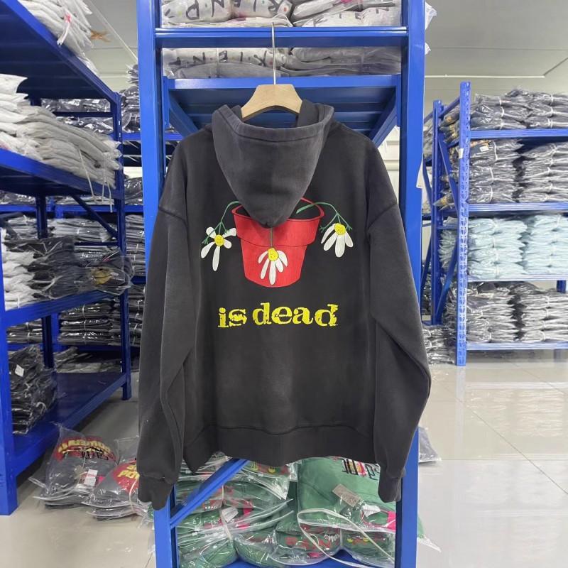 Mens Oversized Distressed Daisy Print Hooded Sweatshirt Casual Streetwear Loose Fit Fall 2025