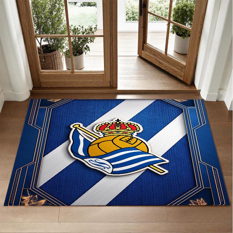 Real Sociedad FC Design Crystal Velvet Rug Soft Decorative Mat for Bedroom Entrance