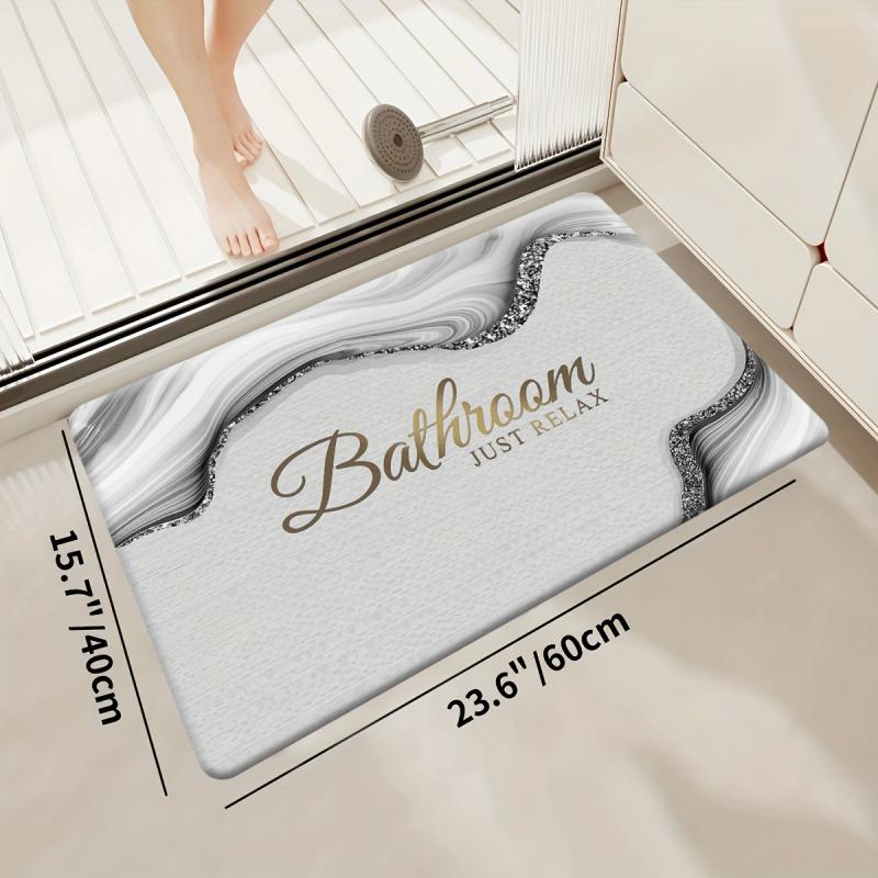 Luxury Marble-Effect Bathroom Door Mat Soft Comfort Bathroom Rug Entrance Hall Mat Home Decoration