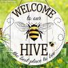 Simple Wooden Welcome Sign with Adorable Bees Pattern - "Welcome To Our Hive" Round Ornament for Front Door, Wall Hanging Decor - Ideal Hanging Decor