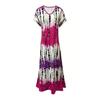 Women Summer Dress V-Neck Short Sleeve Side Slit Design Maxi Dress Tie Dye Print