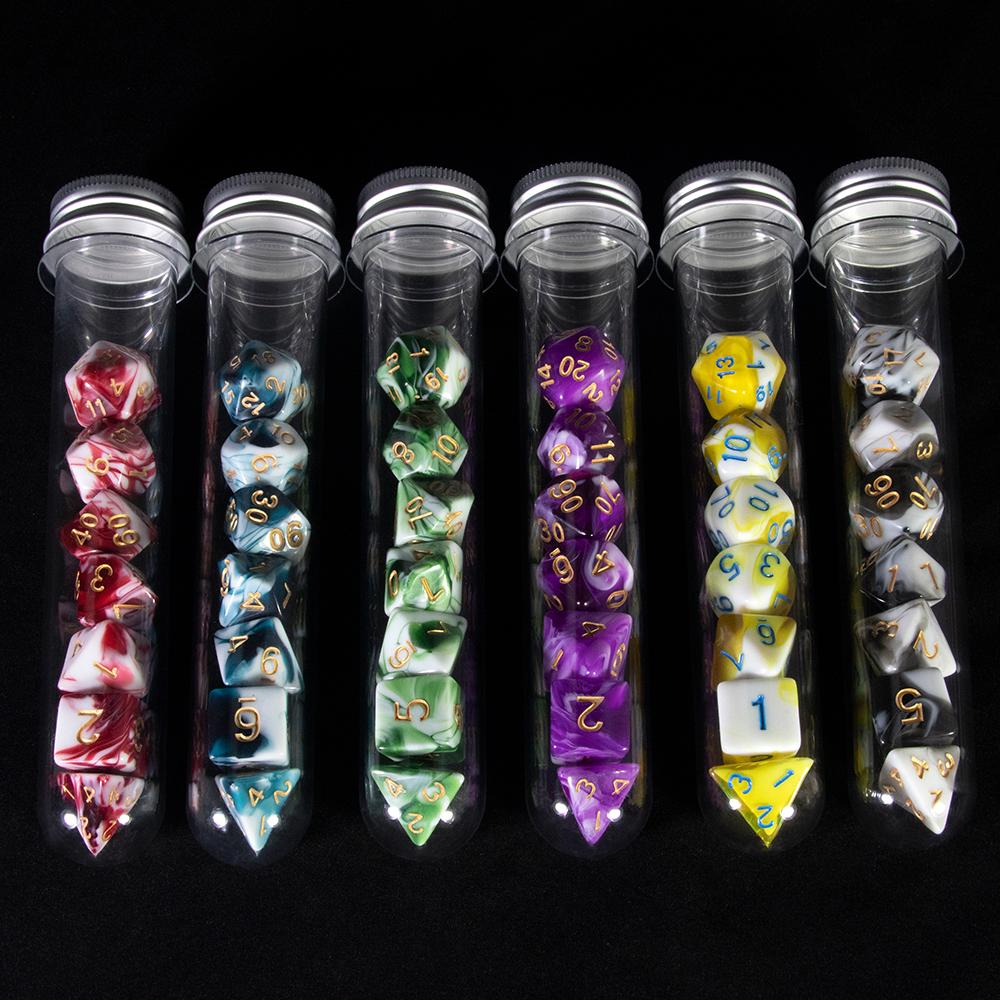 DND Game Dice 7pcs Polyhedral Double Colors Dice with Tube for D&D RPG Party Entertainment Game Supplies