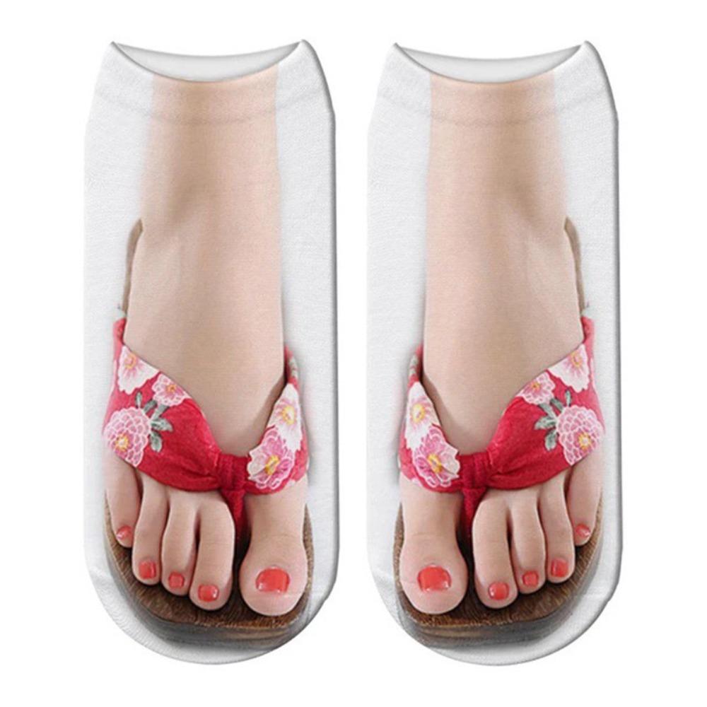 Low Ankle Flip Flop Socks Creative Funny Short Socks Casual 3D Printed Socks Casual