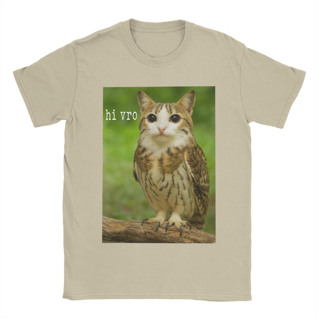 Мужская футболка Meowl Cat Owl Hi Vro Смешной Интернет-мем 100% Хлопок Топы Винтажные с коротким рукавом с круглым вырезом Большие размеры Футболок