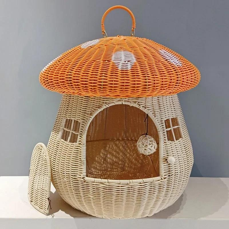 Комфортный глубокий сон, 4 сезона, кошачья кровать, маленький коврик, корзина, домик для маленькой собаки, палатка для домашних животных, уютная пещера, гнездо, закрытый гриб, домик для котят