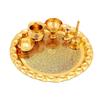 Pure Brass Pooja Thali Set with Floral Vines Embossed Design, Religious Spiritual Item, Home Temple, DIameter-10.1" Inch