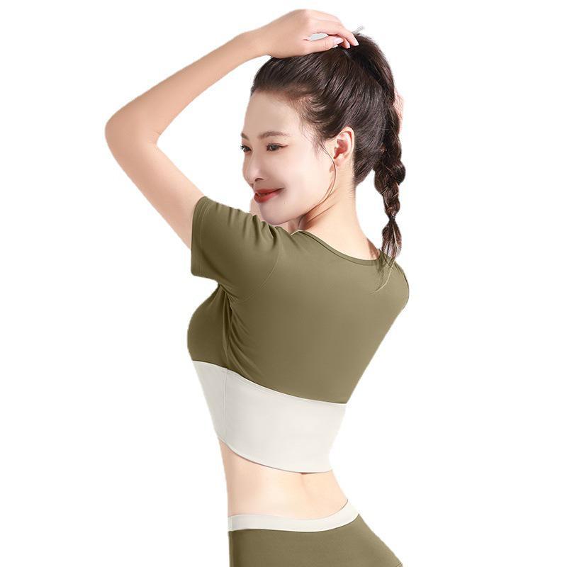 Женский топ для йоги Juyitang с короткими рукавами, в цвете, без бюстгальтера, с открытым пупком, одежда для фитнеса