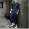 Men's Linen 7-point Short-sleeved T-shirt Two-piece Chinese Style Cotton and Linen Men's Clothing Plus Size