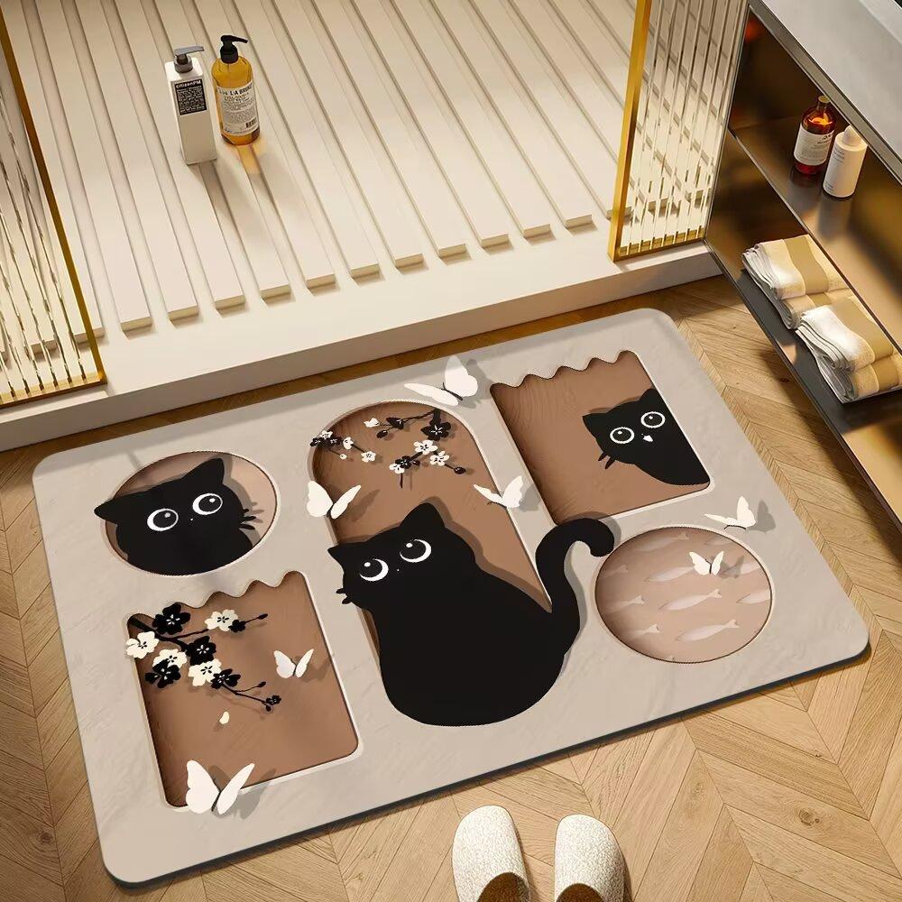 Kitten Diatom Mud Bathroom Floor Mat Non-Slip Absorbent Quick-Drying Foot Mat Toilet Toilet Door Carpet Dirt-Resistant
