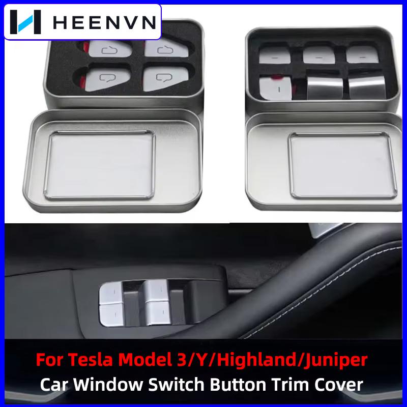 Heenvn 4/7pcs Trim Window Switch Button Cover for Tesla Model 3/Y/ Highland/Juniper 2026 -2017 Lift Button Patch Car Accessories