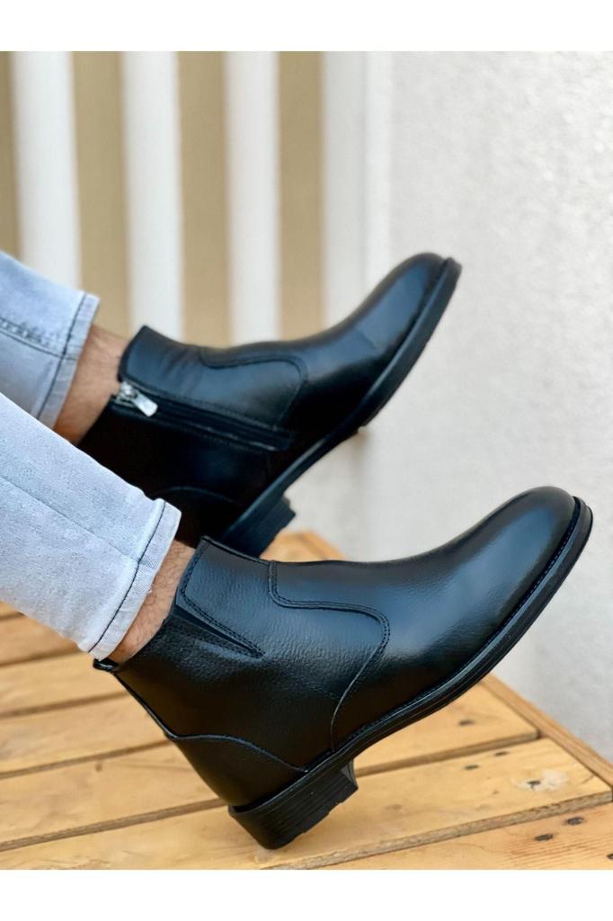 Men's Fashion Genuine Leather Thick Heeled Boots Bootie Men M Boots Shoes