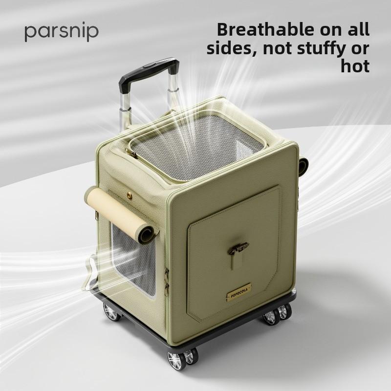 Large Capacity Pet Suitcase with Adjustable Portable Travel Cat Bag Breathable Cat Stroller Waterproof PU Cats Box for Outdoor