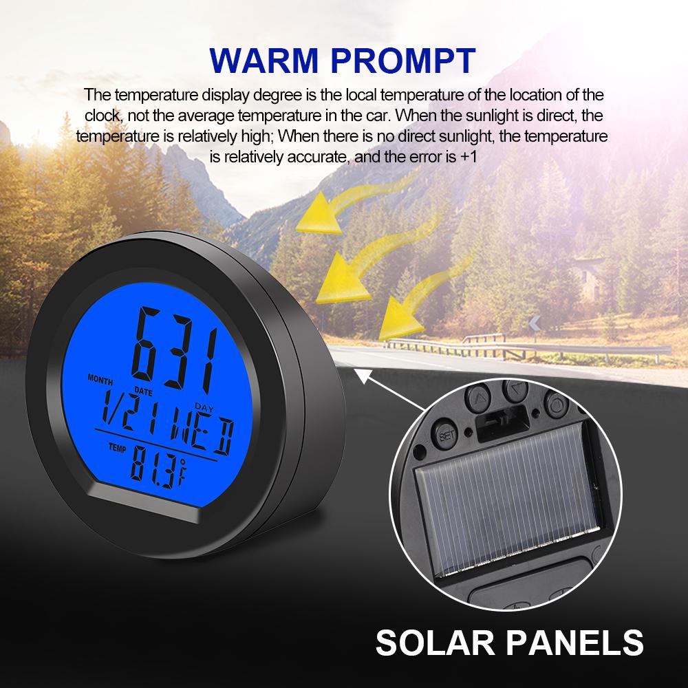 Solar Car Clocks Dashboard Thermometer Automotive Electronic Watch Led Digital DisplayTime with Back Luminous Car Accessories