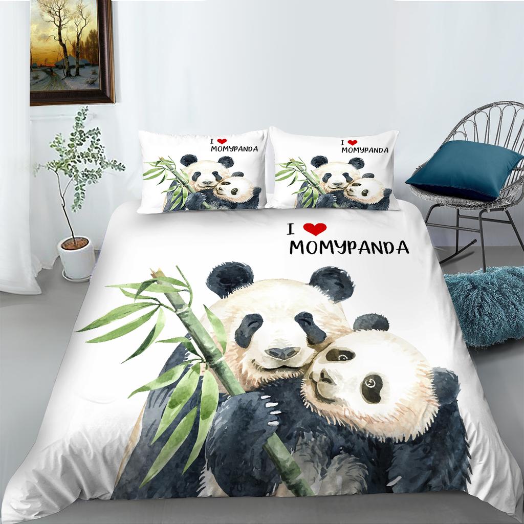 Lovely Giant Panda Printed Bedding Single Double Bed Full Size Pillowcase and Quilt Cover 2 or 3 Animal Patterns Comfortable Home Decoration